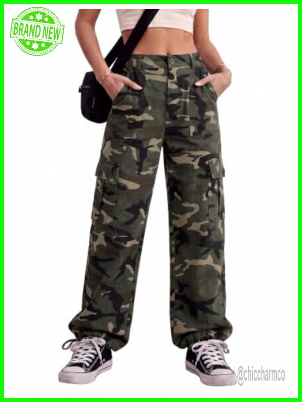 High Waisted Cargo Pants Stretchy 6 Pockets Baggy Streetwear